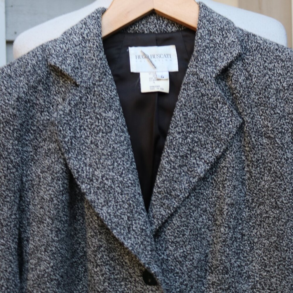 Hugo Buscati Made in USA Black White Tweed Short 3 Button Blazer Jacket Sz 4 - Picture 2 of 5